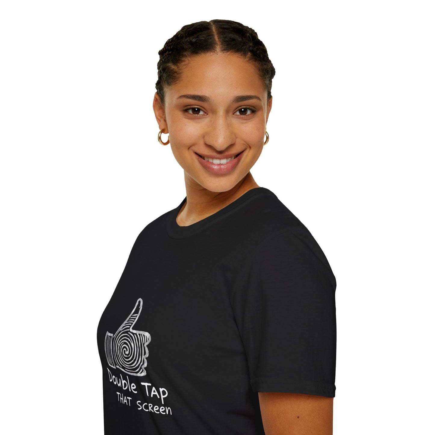 Double Tap That Screen Tee, Funny Graphic Shirt, Unisex T-Shirt for Tech Lovers, Casual Wear, Ideal for Gift Giving
