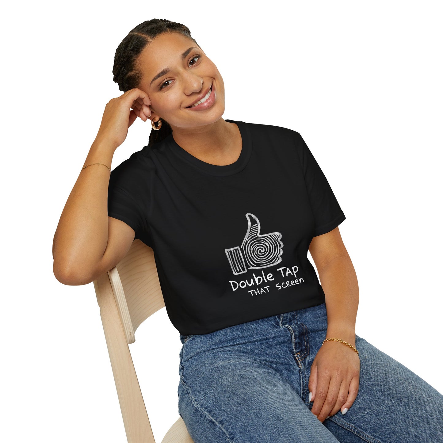 Double Tap That Screen Tee, Funny Graphic Shirt, Unisex T-Shirt for Tech Lovers, Casual Wear, Ideal for Gift Giving